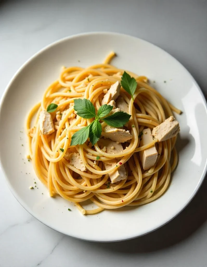 Plate of delicious chicken spaghetti